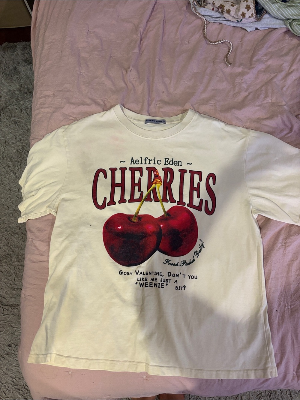 Aelfric Eden yellow Tee with Red Cherry Graphic